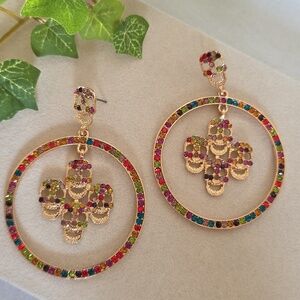 Large Statement Gold Multi Color Hoop Earrings With Skulls